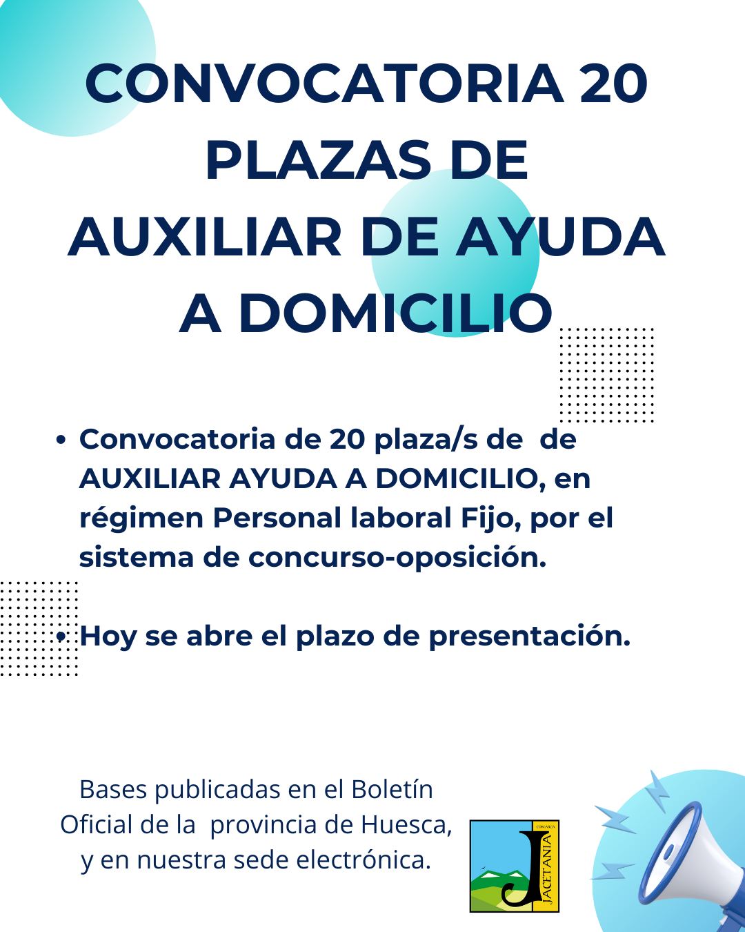 CONVOCATORIA 20 PLAZAS DE  AUXILIAR DE AYUDA A DOMICILIO
