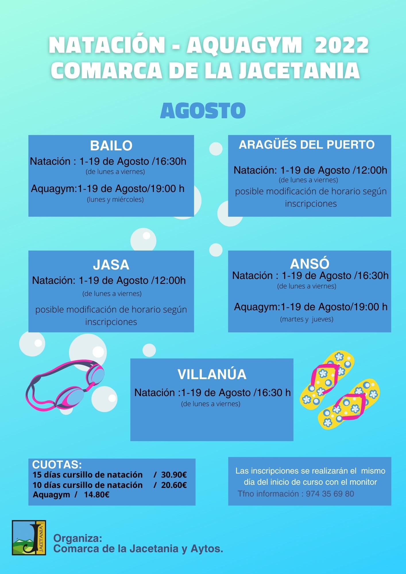 Cursillos de Natación y Aquagym. Agosto
