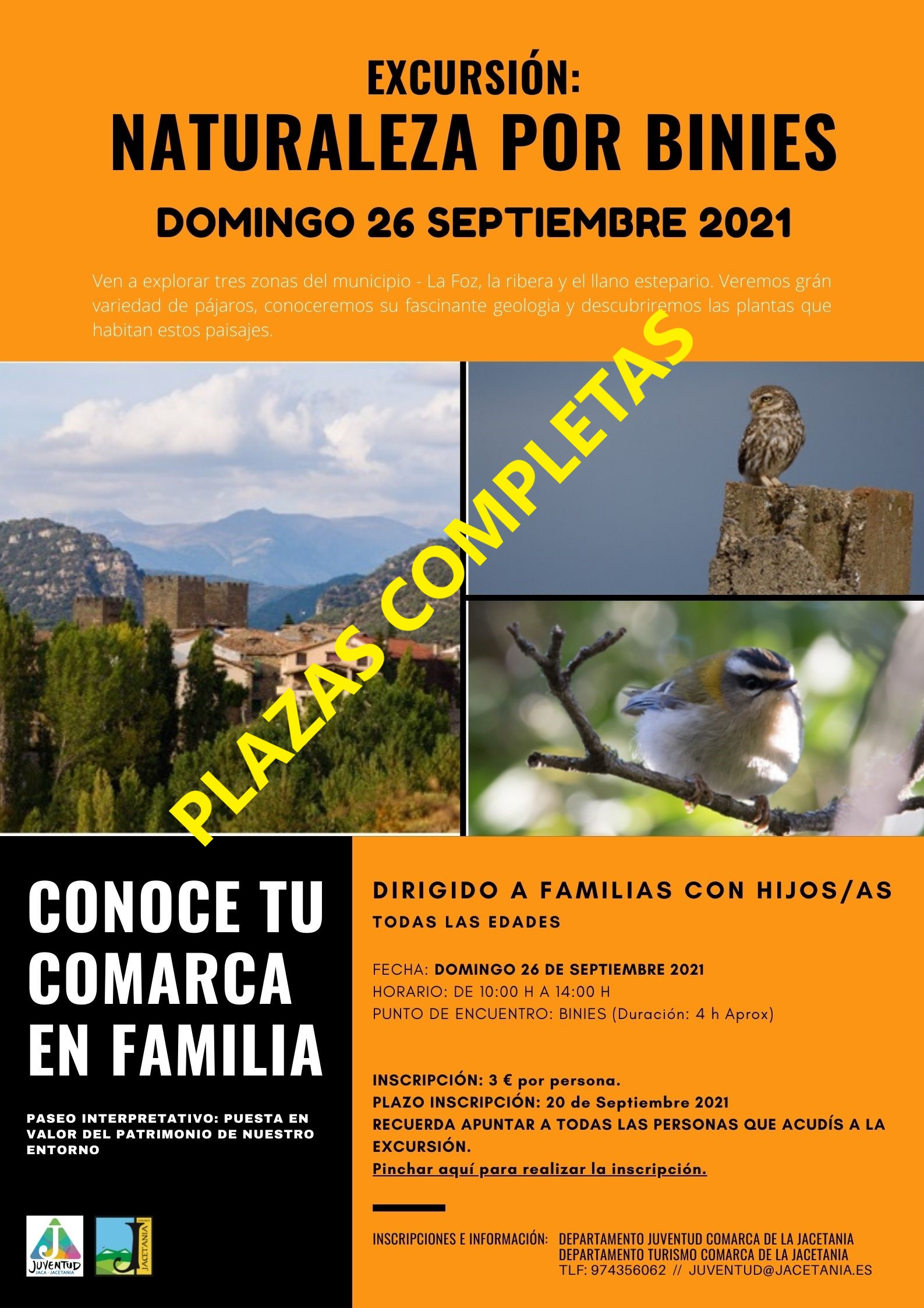 PLAZAS COMPLETAS. Conoce tu Comarca en Familia. Excursión