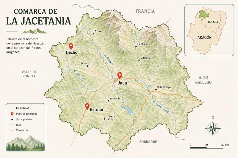 Mapa del territorio de la Comarca de la Jacetania