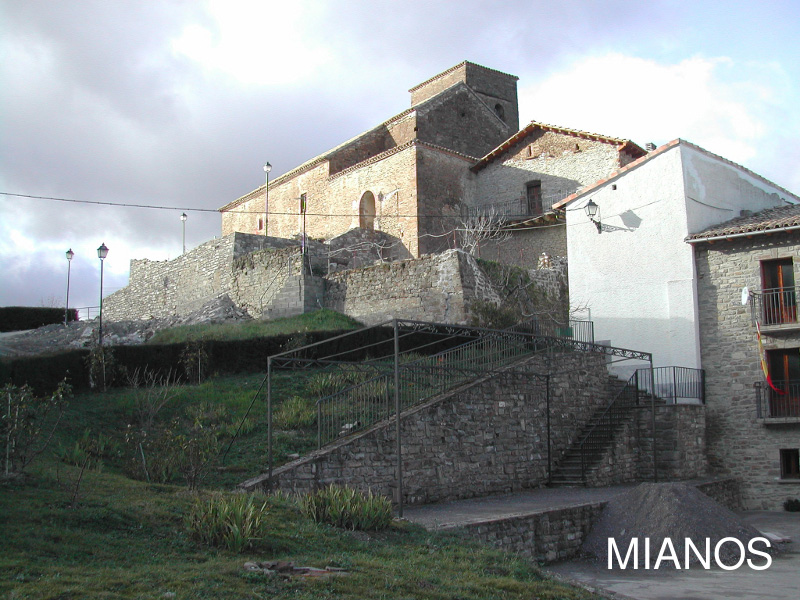 Dominando la Canal de Berdún en su tramo zaragozano, el casco urbano de Mianos se alza en un pequeño altozano que descubre casi todo su término municipal. El cauce del río Aragón constituye su límite septentrional, y al sur destacan las alturas de Peña Nobla, con sus 1076 m de altitud. 